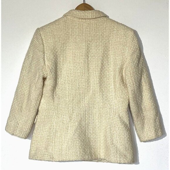 Tahari ASL Beige Cream Metallic Wool blend Tweed Textured Blazer Jacket - Picture 3 of 13